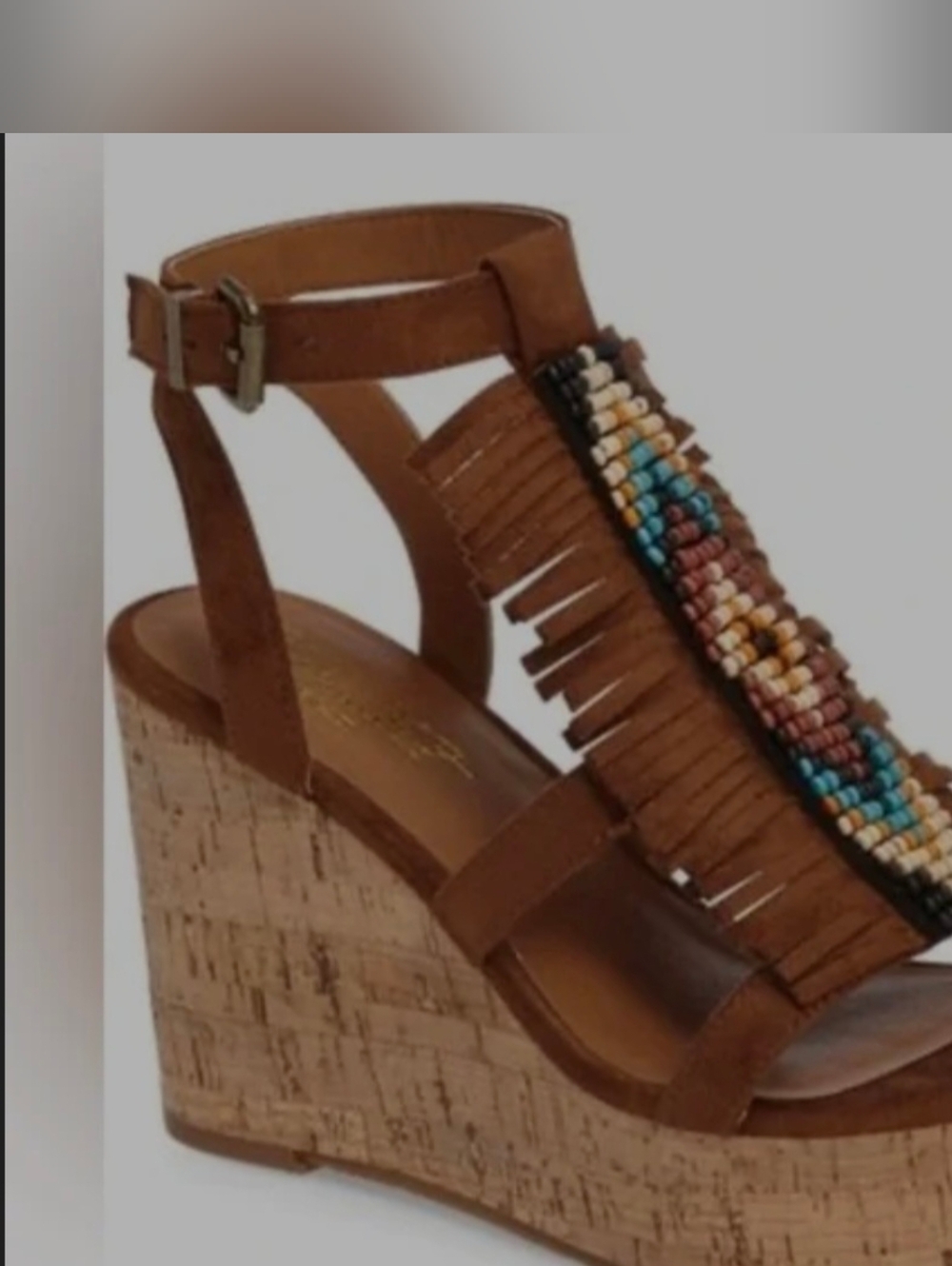 Ariat Brown Beaded Fringe Cork Wedge Sandals